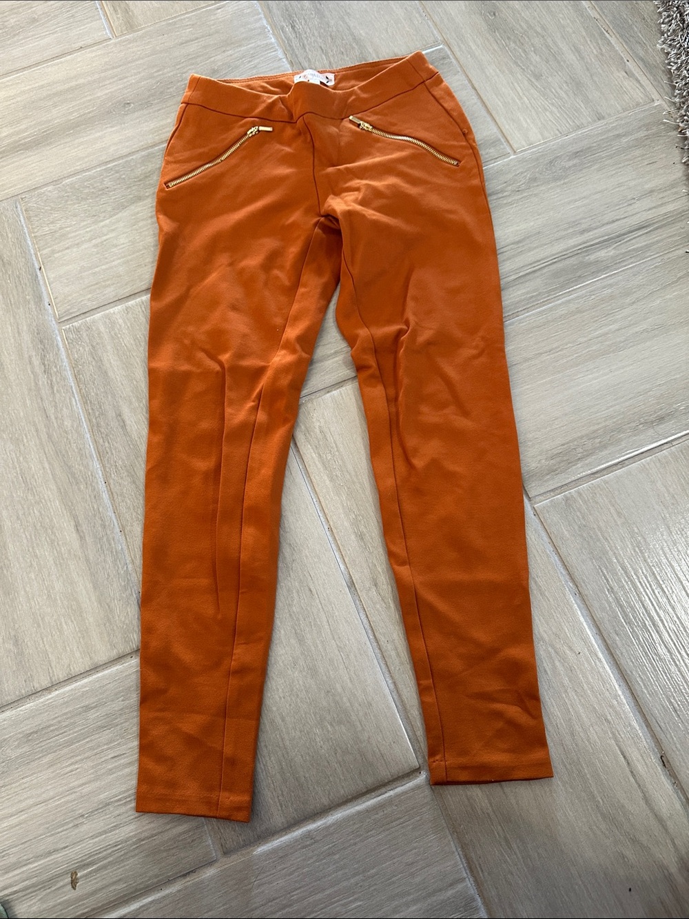Women’s  Orange Slim Ponte Capri Pants with Gold Zippers